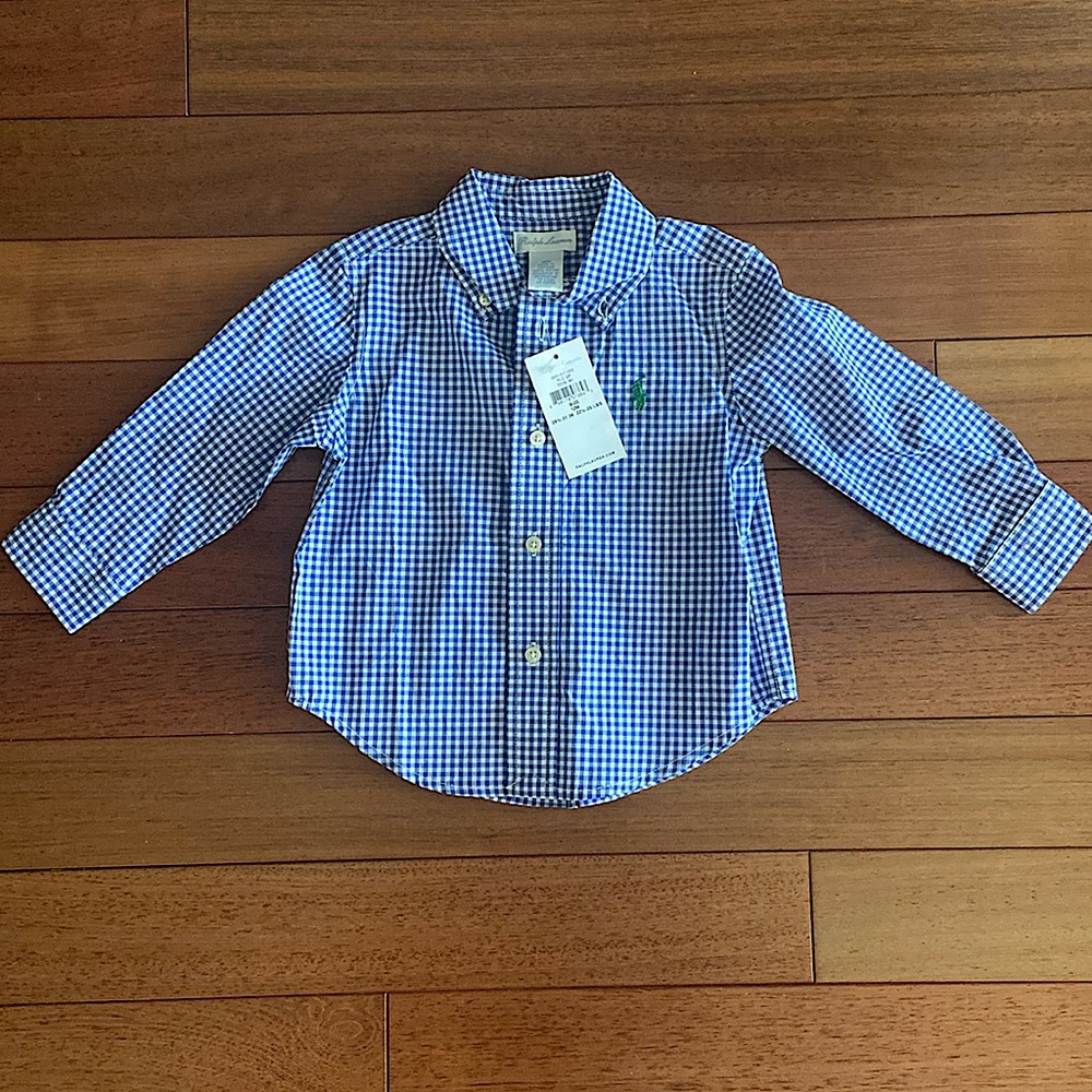Nwt! Polo Ralph Lauren Gingham Blue/ White Oxford Shirt - Size 12 Months